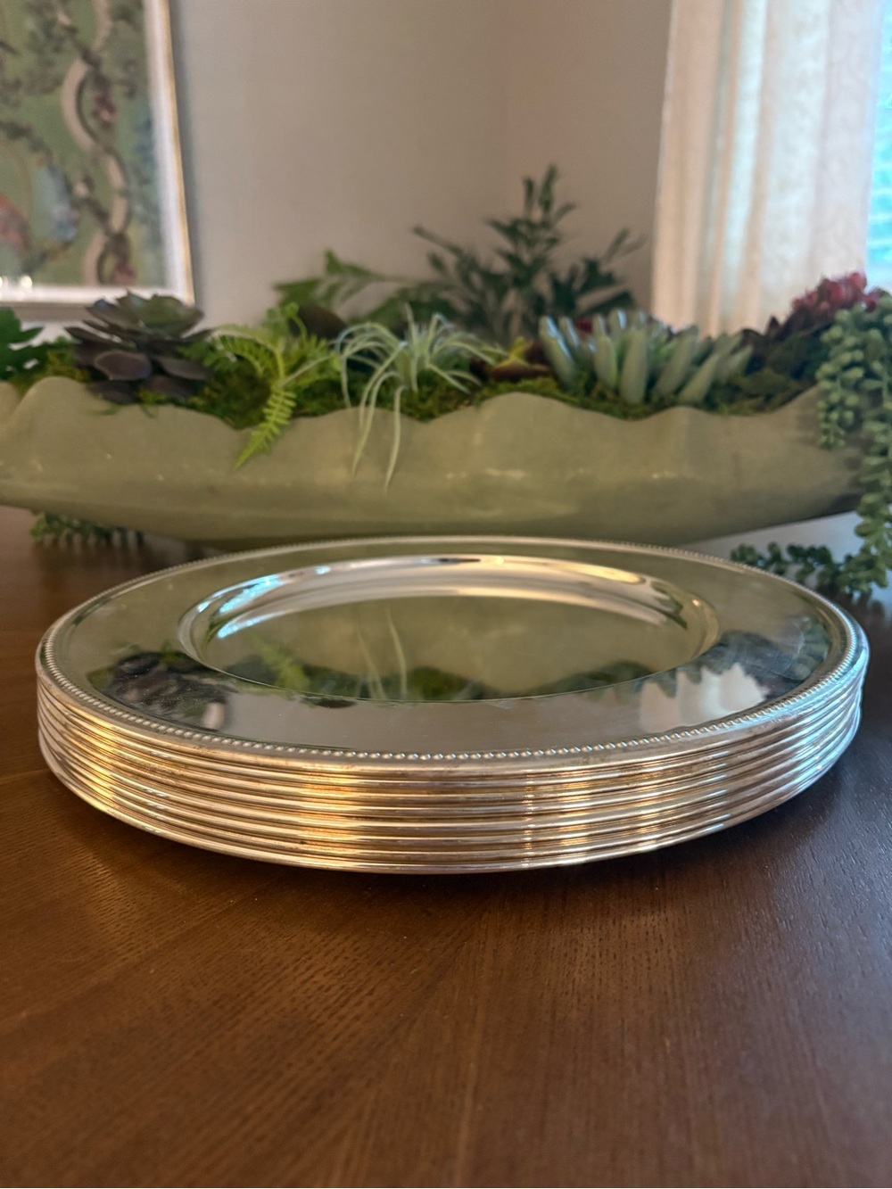 Silverplated Decorative Charger Plate - set of 8 Elegant Beaded Rim